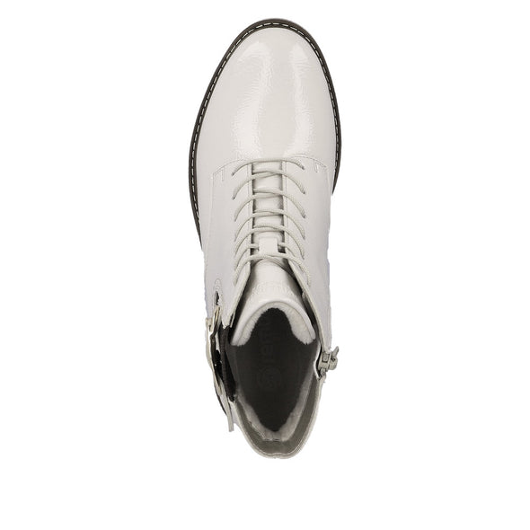 Remonte D1A72-80 Off White Patent Combi Boots with Block Heel