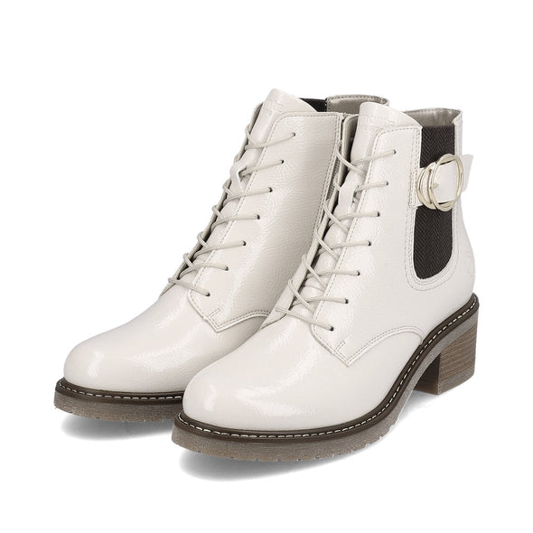 Remonte D1A72-80 Off White Patent Combi Boots with Block Heel