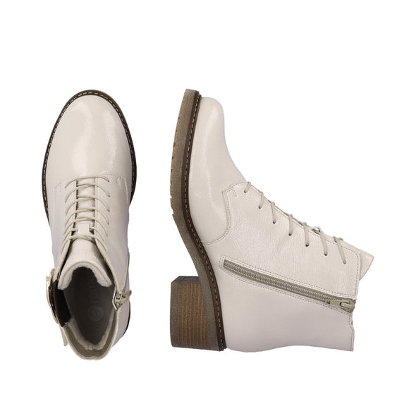 Remonte D1A72-80 Off White Patent Combi Boots with Block Heel