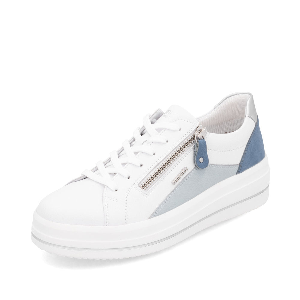 Remonte D1C01-84 White, Blue & Silver Combi Trainers with Zip