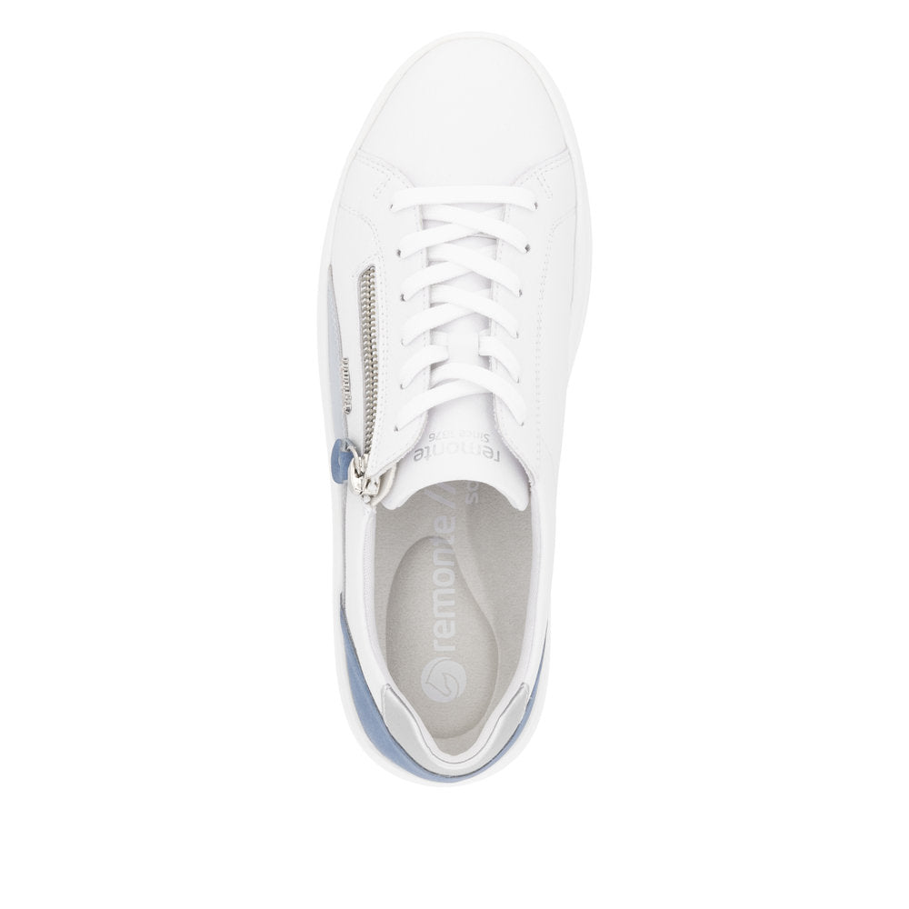 Remonte D1C01-84 White, Blue & Silver Combi Trainers with Zip