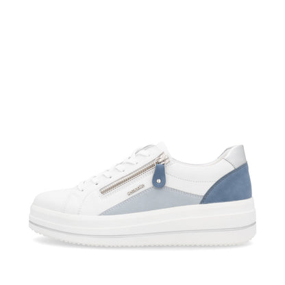 Remonte D1C01-84 White, Blue & Silver Combi Trainers with Zip