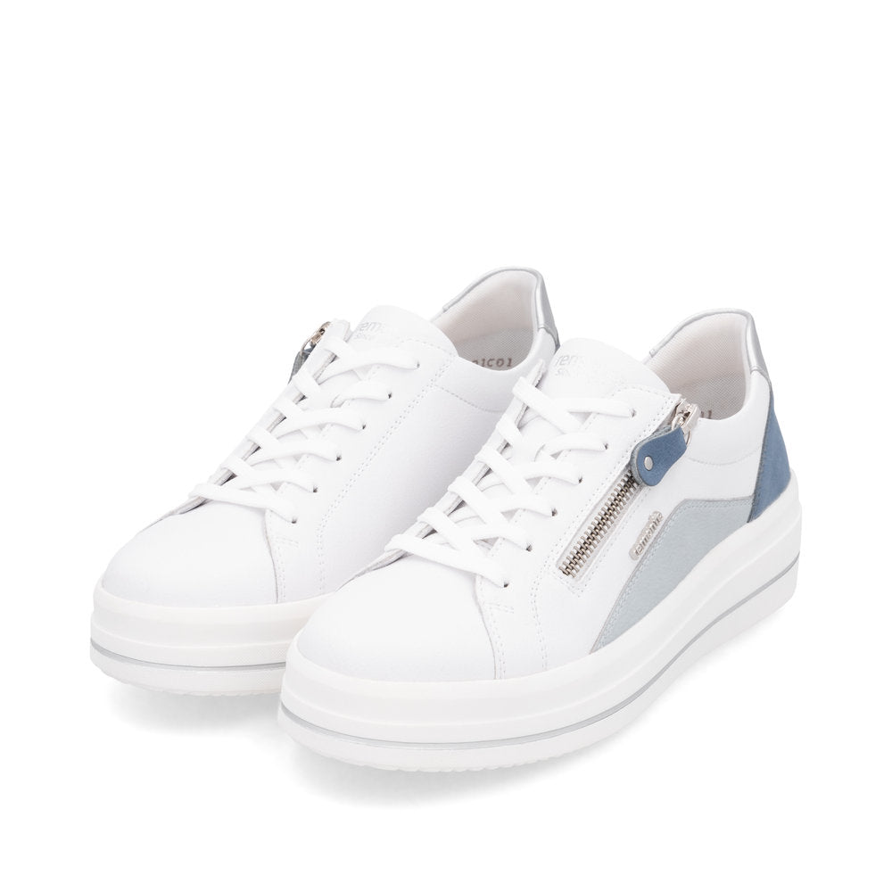 Remonte D1C01-84 White, Blue & Silver Combi Trainers with Zip