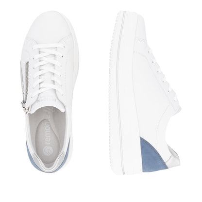 Remonte D1C01-84 White, Blue & Silver Combi Trainers with Zip