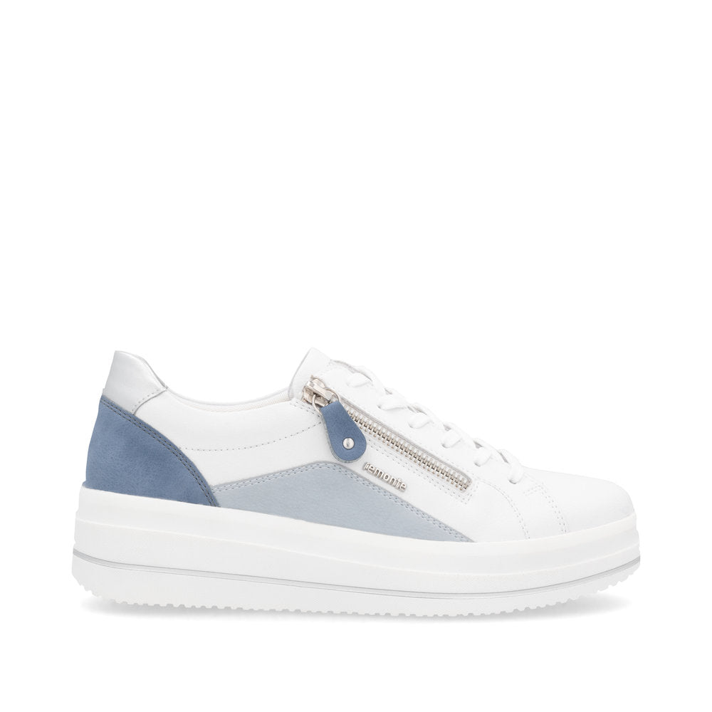 Remonte D1C01-84 White, Blue & Silver Combi Trainers with Zip