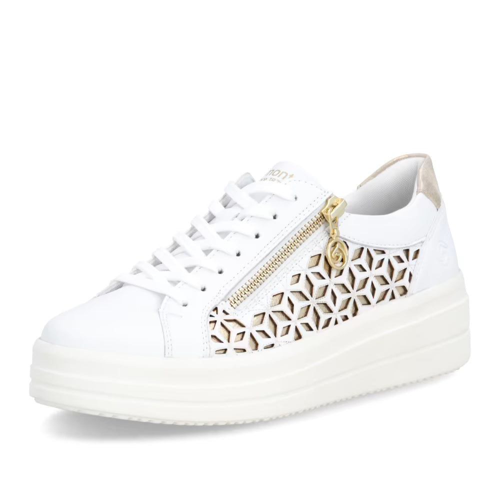 Remonte D1C11-80 White & Light Gold G Fit Trainers with Zip