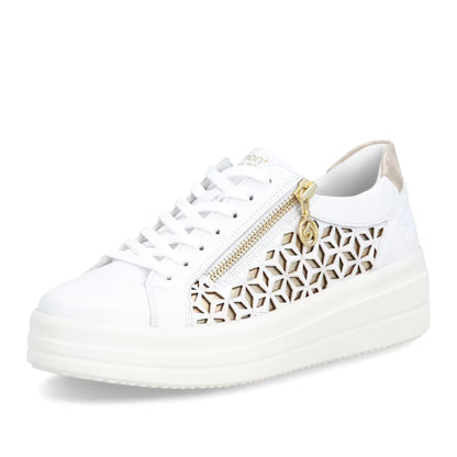 Remonte D1C11-80 White & Light Gold G Fit Trainers with Zip
