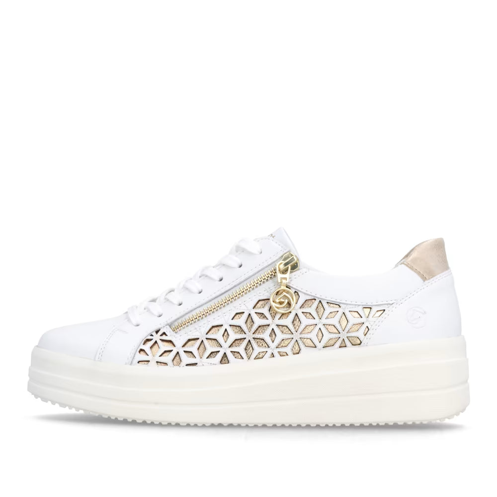 Remonte D1C11-80 White & Light Gold G Fit Trainers with Zip