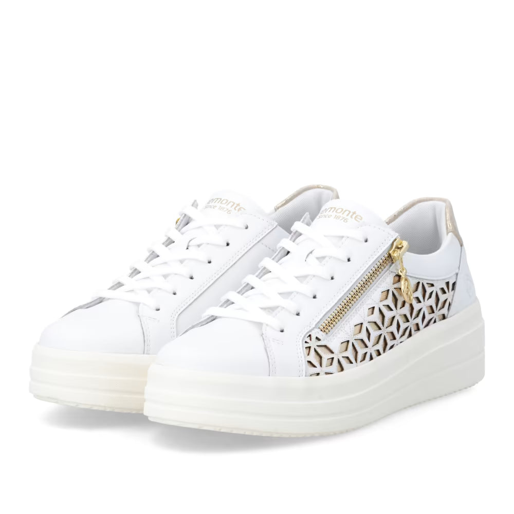 Remonte D1C11-80 White & Light Gold G Fit Trainers with Zip