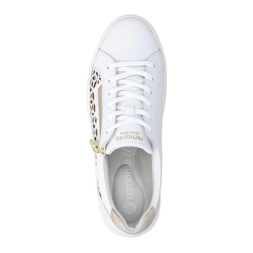 Remonte D1C11-80 White & Light Gold G Fit Trainers with Zip