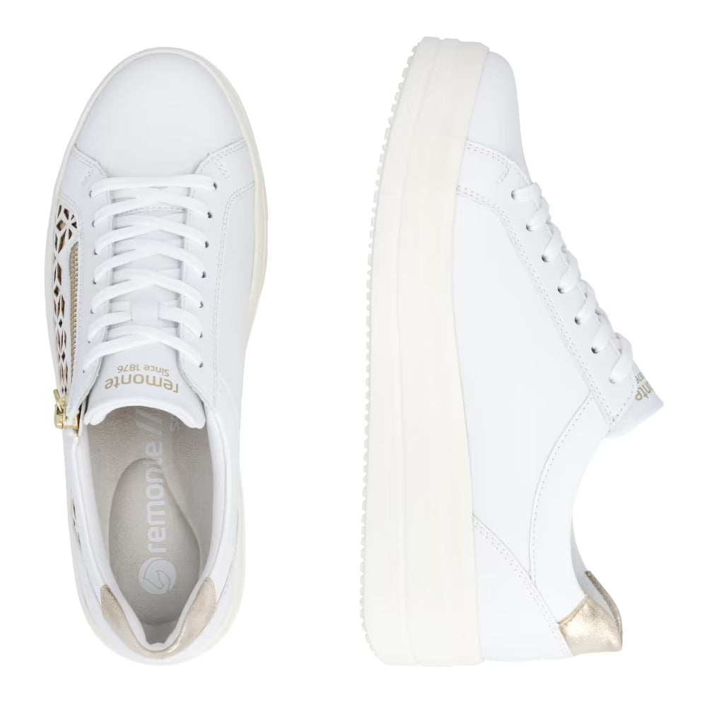 Remonte D1C11-80 White & Light Gold G Fit Trainers with Zip