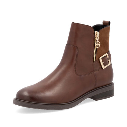 Remonte D1U71-22 Chestnut Brown Ankle Boots with Gold Buckle