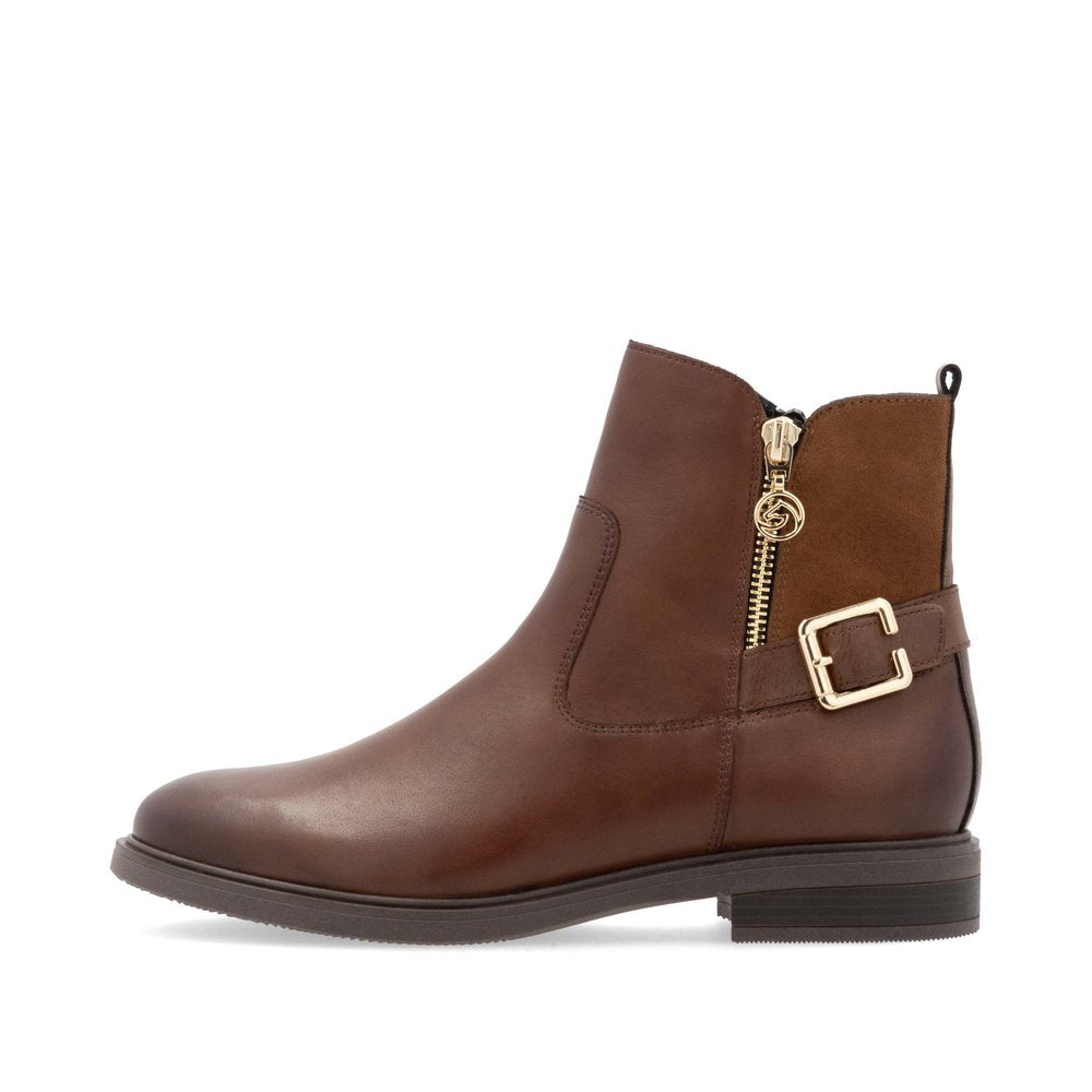 Remonte D1U71-22 Chestnut Brown Ankle Boots with Gold Buckle