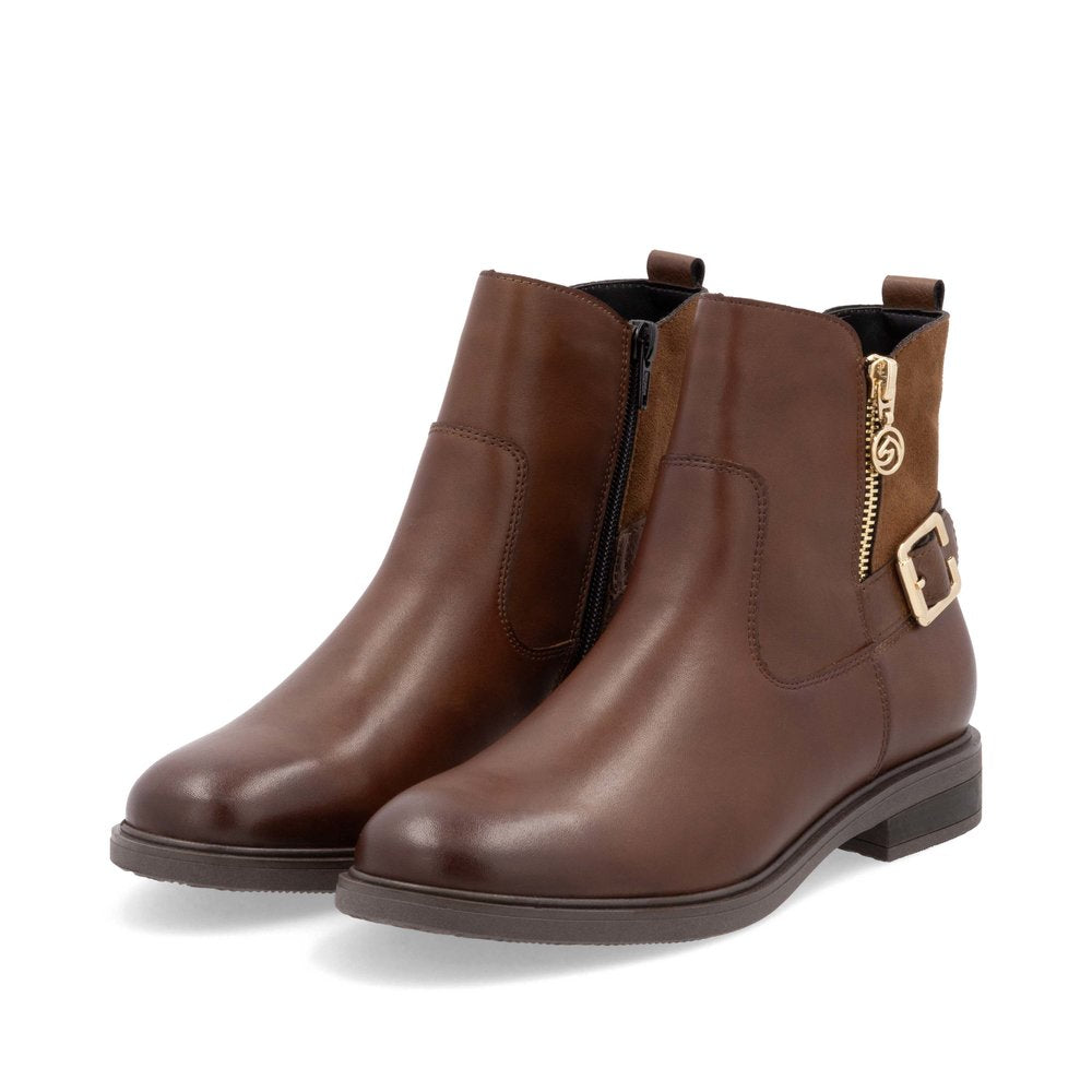 Remonte D1U71-22 Chestnut Brown Ankle Boots with Gold Buckle