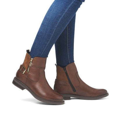 Remonte D1U71-22 Chestnut Brown Ankle Boots with Gold Buckle