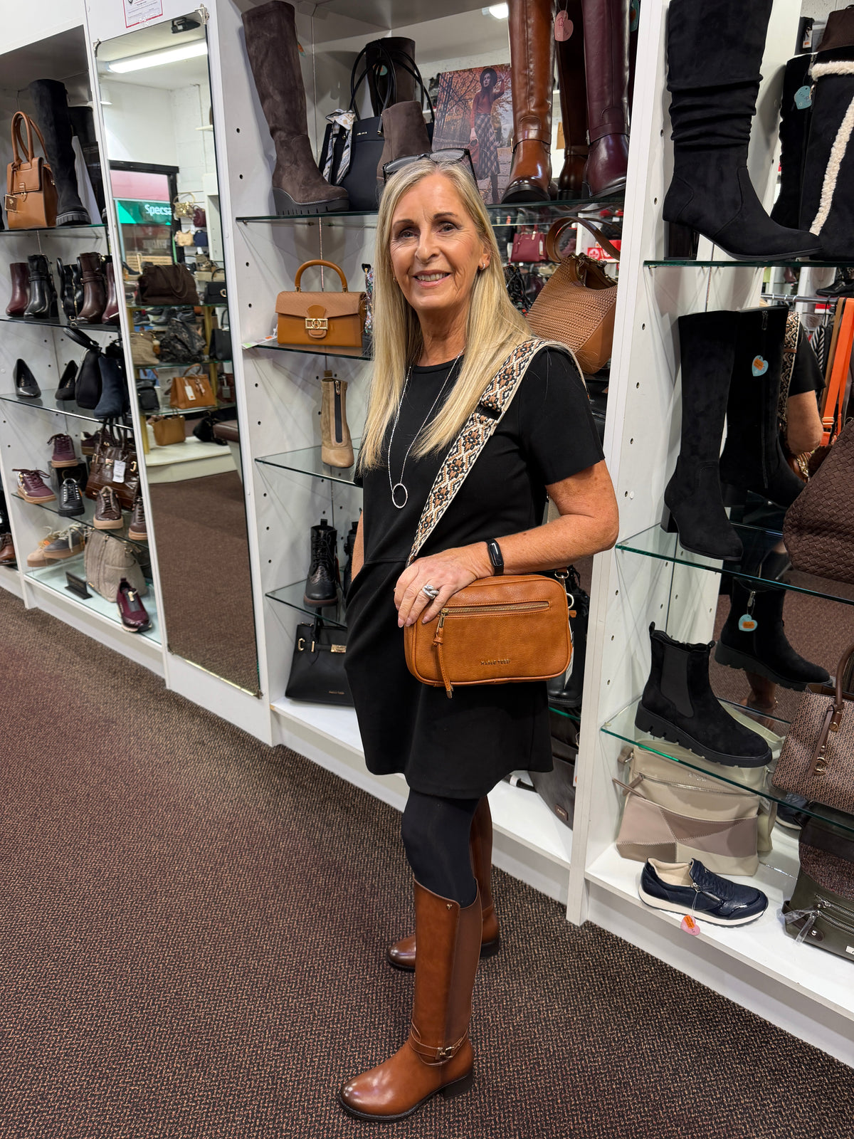 Susst Sammy26 Tan PU Ankle Strap Knee Boots