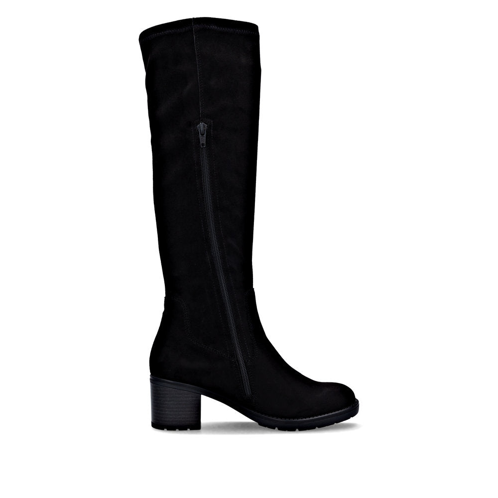 Remonte D2A76-00 Black Suede Block Heel Boots XS Shaft Width