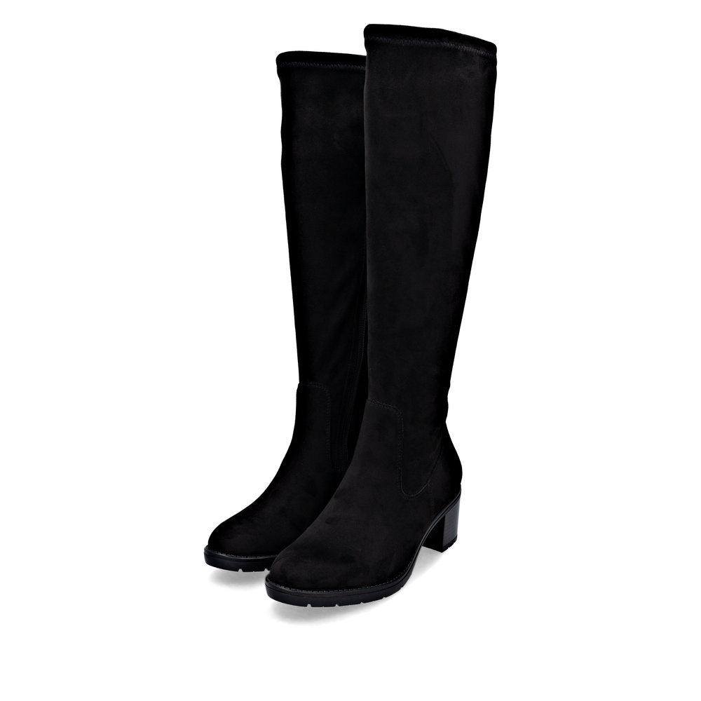 Remonte D2A76-00 Black Suede Block Heel Boots XS Shaft Width