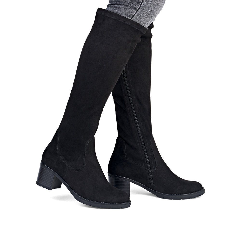 Remonte D2A76-00 Black Suede Block Heel Boots XS Shaft Width