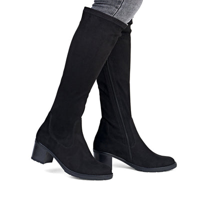 Remonte D2A76-00 Black Suede Block Heel Boots XS Shaft Width