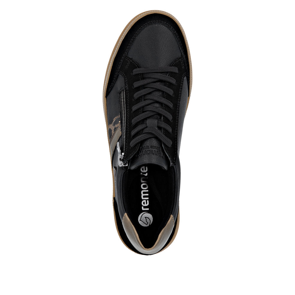 Remonte TEX D2C04-03 Black, Brown & Bronze Combi Trainers with Zip