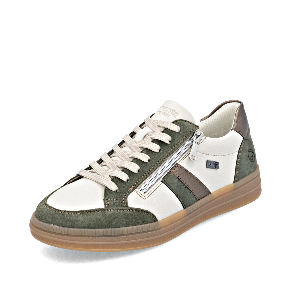 Remonte TEX D2C04-60 Green, Cream & Bronze Combi Trainers with Zip
