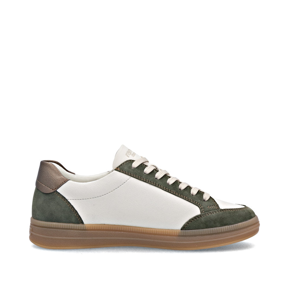 Remonte TEX D2C04-60 Green, Cream & Bronze Combi Trainers with Zip