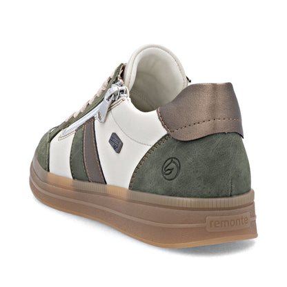 Remonte TEX D2C04-60 Green, Cream & Bronze Combi Trainers with Zip