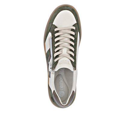 Remonte TEX D2C04-60 Green, Cream & Bronze Combi Trainers with Zip