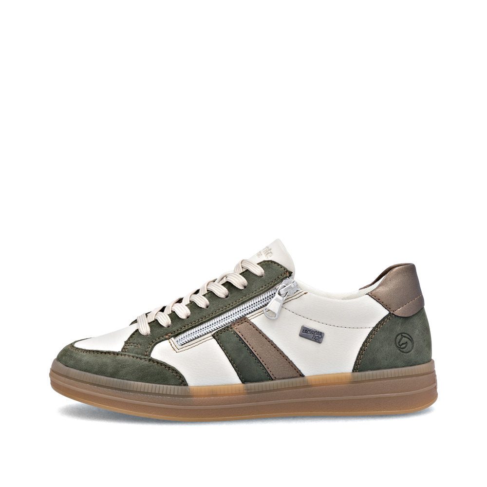 Remonte TEX D2C04-60 Green, Cream & Bronze Combi Trainers with Zip