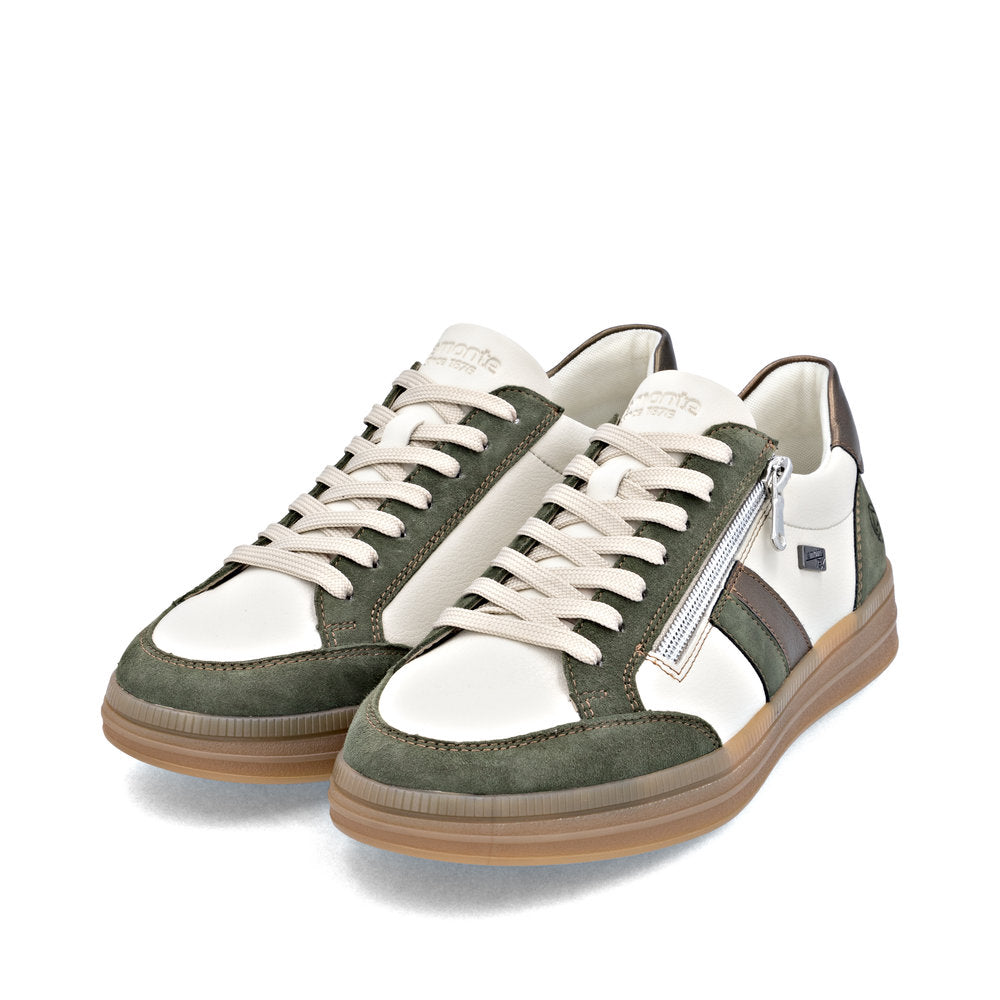 Remonte TEX D2C04-60 Green, Cream & Bronze Combi Trainers with Zip