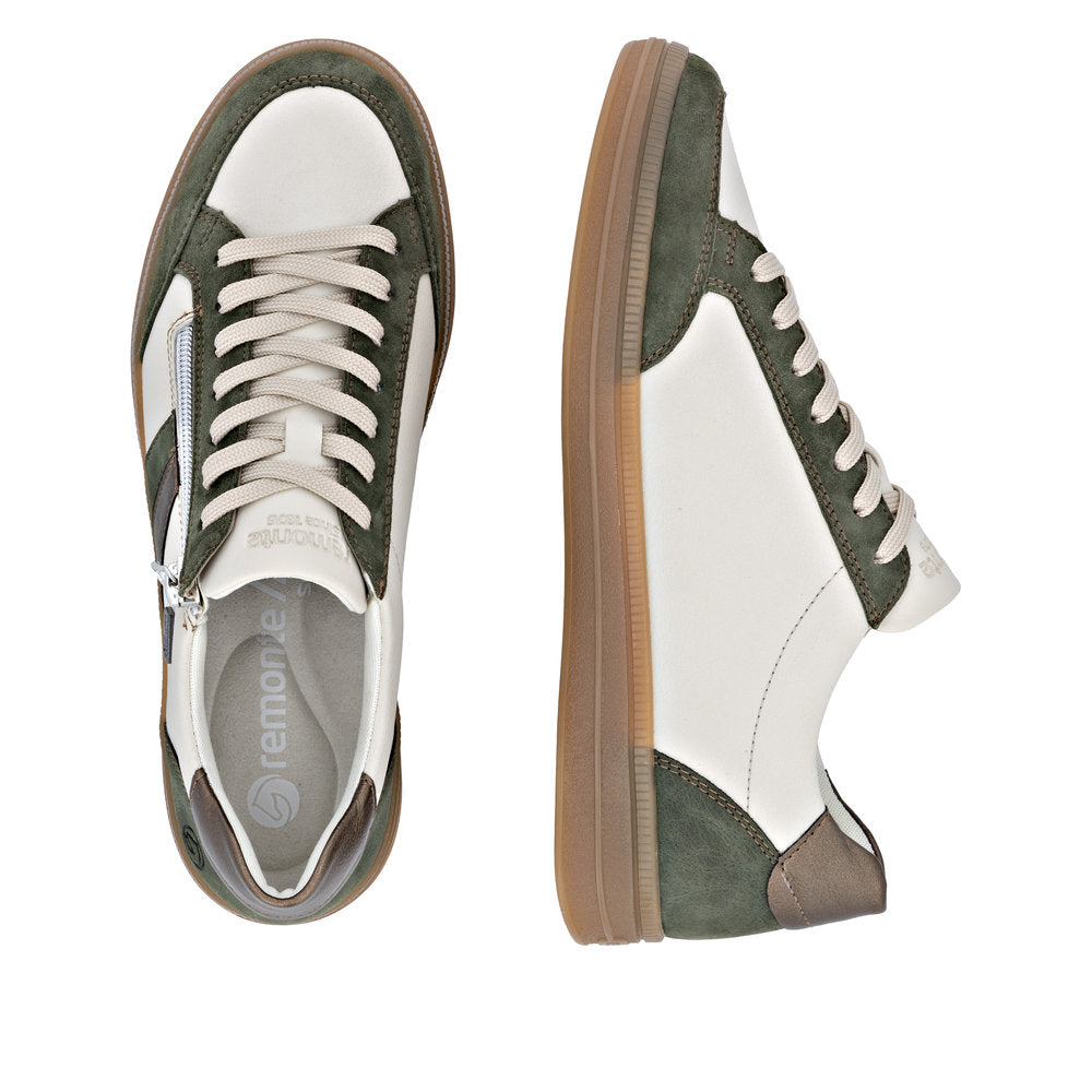 Remonte TEX D2C04-60 Green, Cream & Bronze Combi Trainers with Zip