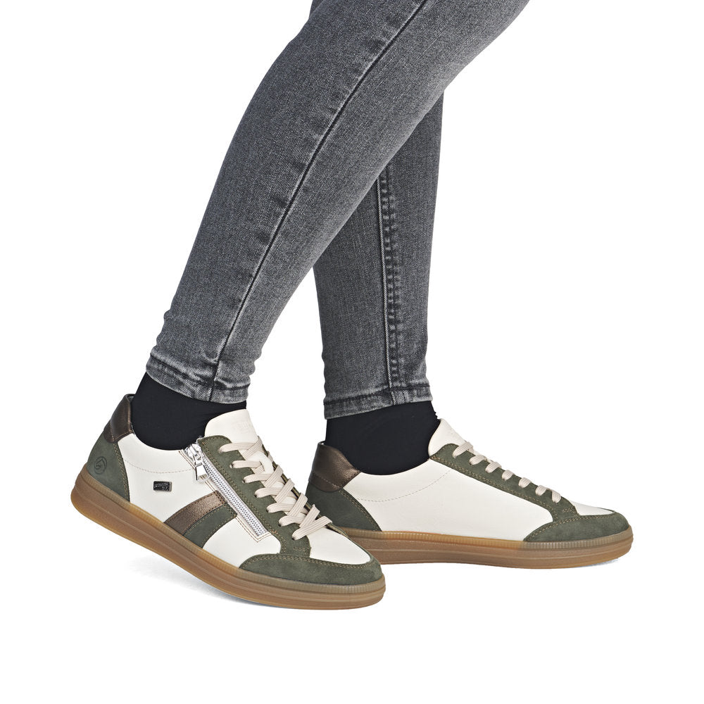 Remonte TEX D2C04-60 Green, Cream & Bronze Combi Trainers with Zip