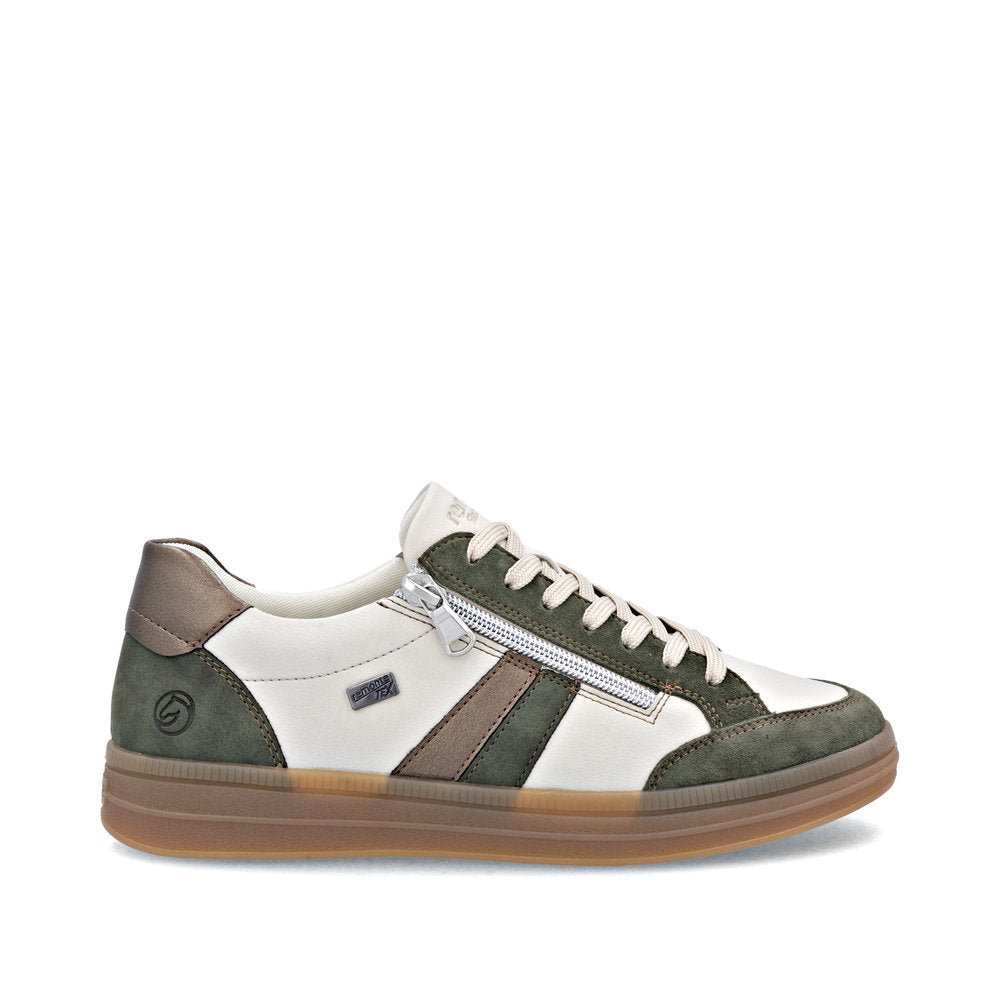 Remonte TEX D2C04-60 Green, Cream & Bronze Combi Trainers with Zip