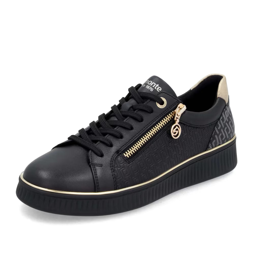 Remonte D2E00-03 Black & Gold Zip Trainers