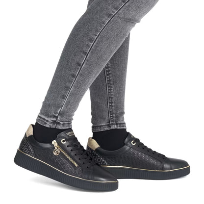 Remonte D2E00-03 Black & Gold Zip Trainers