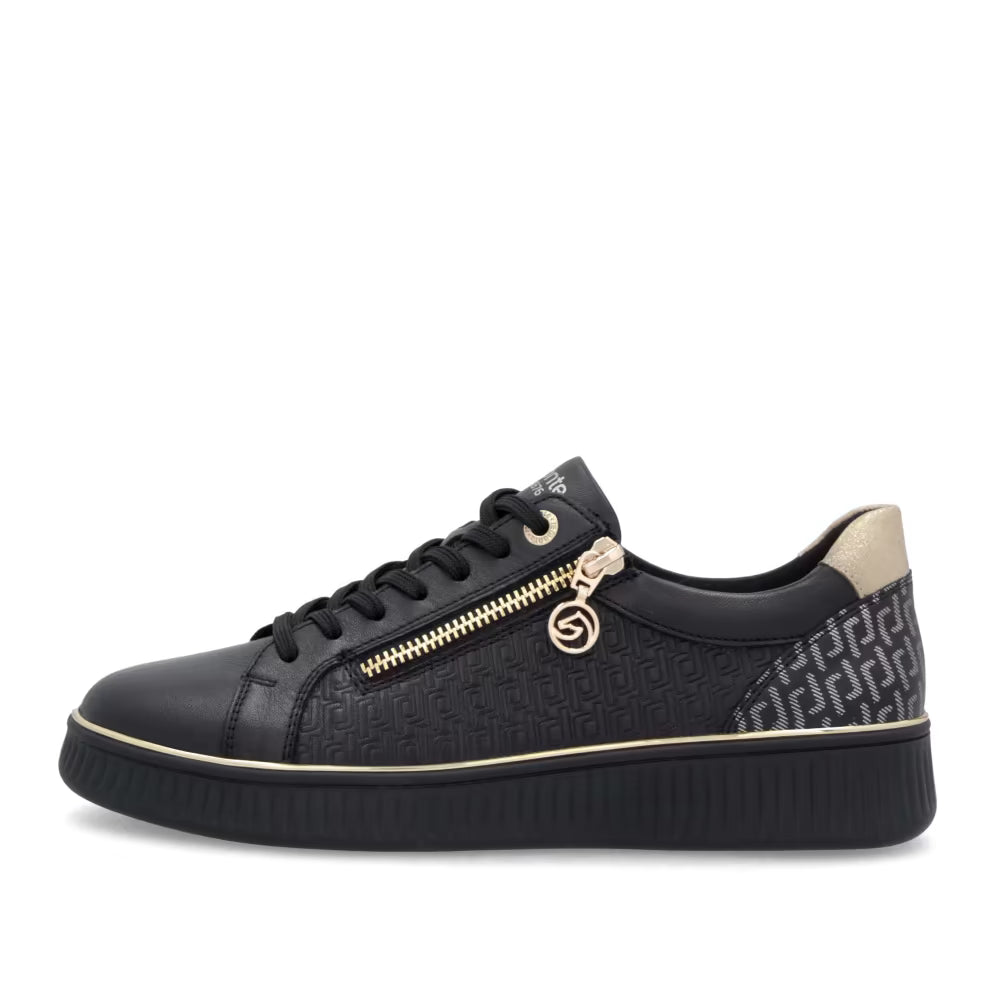 Remonte D2E00-03 Black & Gold Zip Trainers