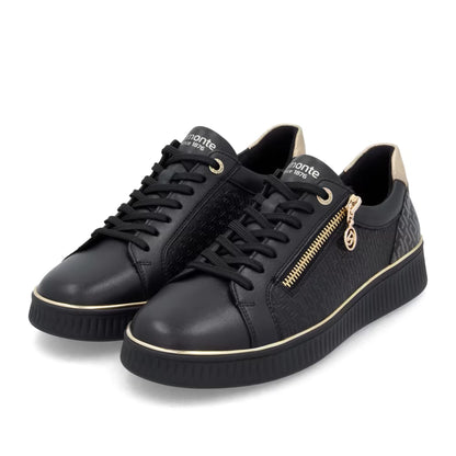 Remonte D2E00-03 Black & Gold Zip Trainers