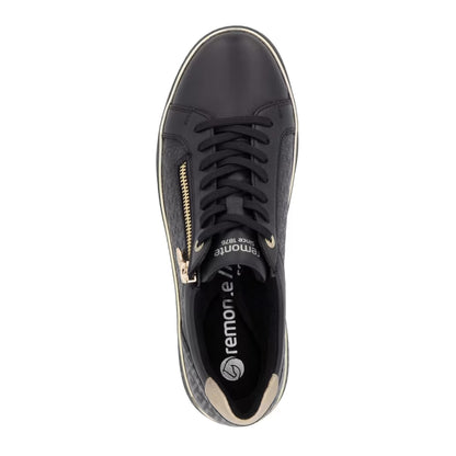 Remonte D2E00-03 Black & Gold Zip Trainers