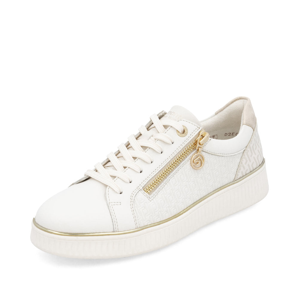 Remonte D2E00-80 Off White & Gold Combi Trainers with Zip