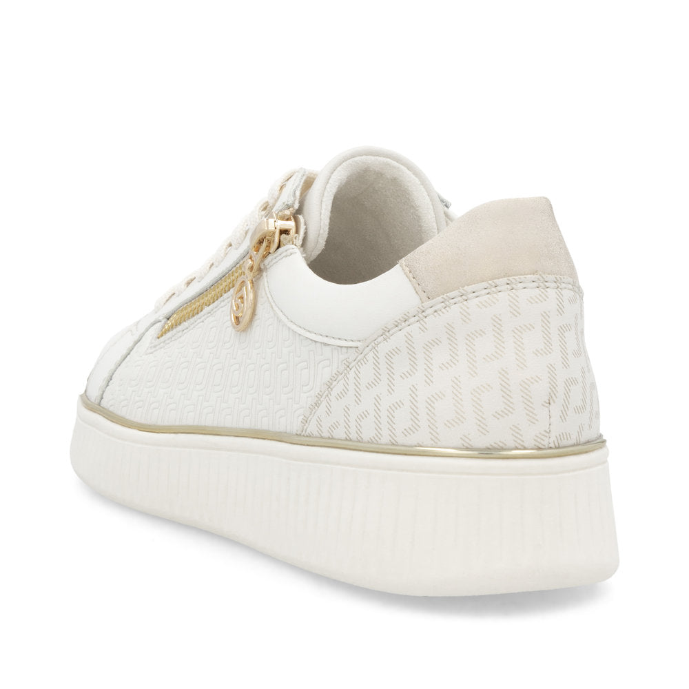 Remonte D2E00-80 Off White & Gold Combi Trainers with Zip