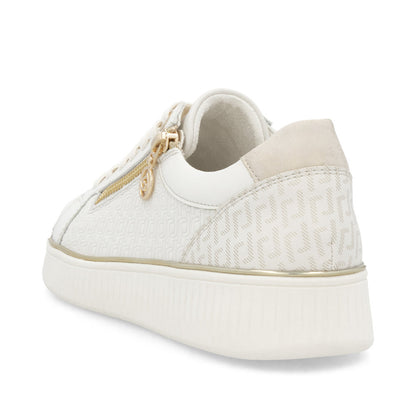 Remonte D2E00-80 Off White & Gold Combi Trainers with Zip