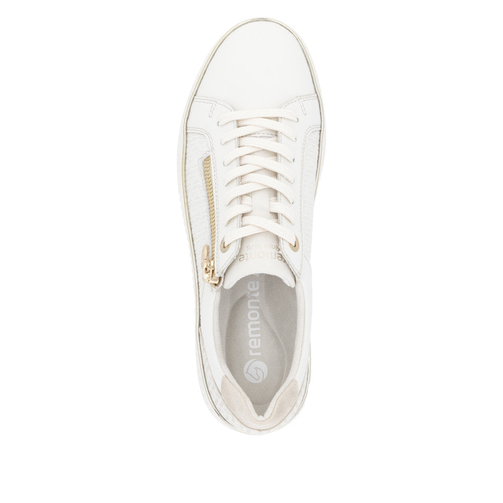 Remonte D2E00-80 Off White & Gold Combi Trainers with Zip