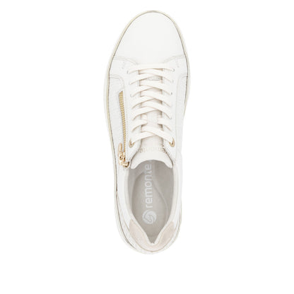 Remonte D2E00-80 Off White & Gold Combi Trainers with Zip