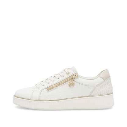 Remonte D2E00-80 Off White & Gold Combi Trainers with Zip