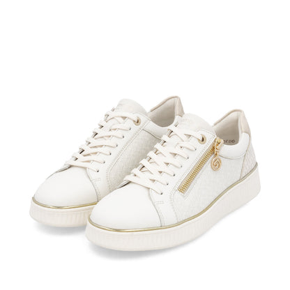 Remonte D2E00-80 Off White & Gold Combi Trainers with Zip