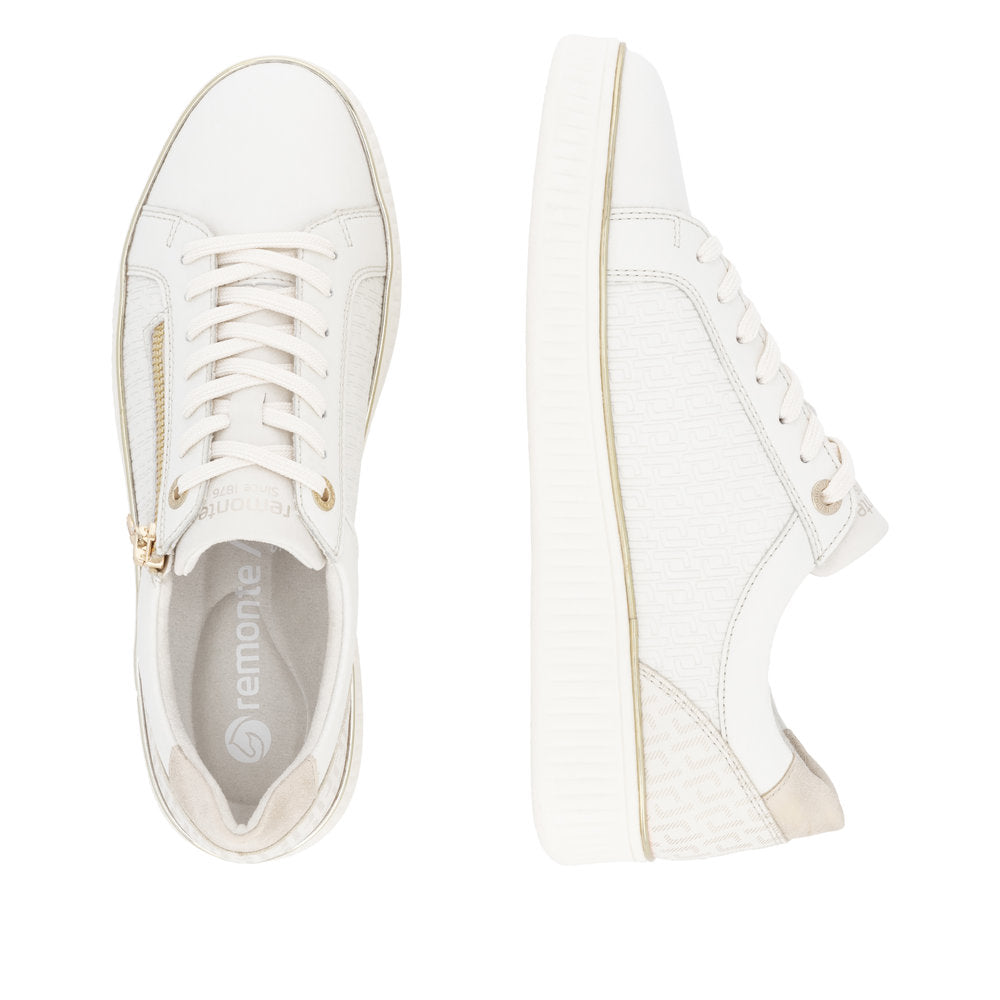 Remonte D2E00-80 Off White & Gold Combi Trainers with Zip