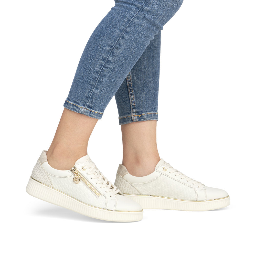 Remonte D2E00-80 Off White & Gold Combi Trainers with Zip