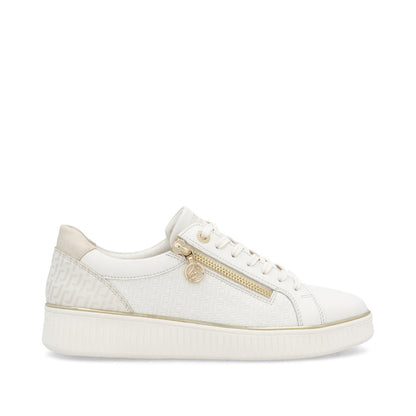 Remonte D2E00-80 Off White & Gold Combi Trainers with Zip