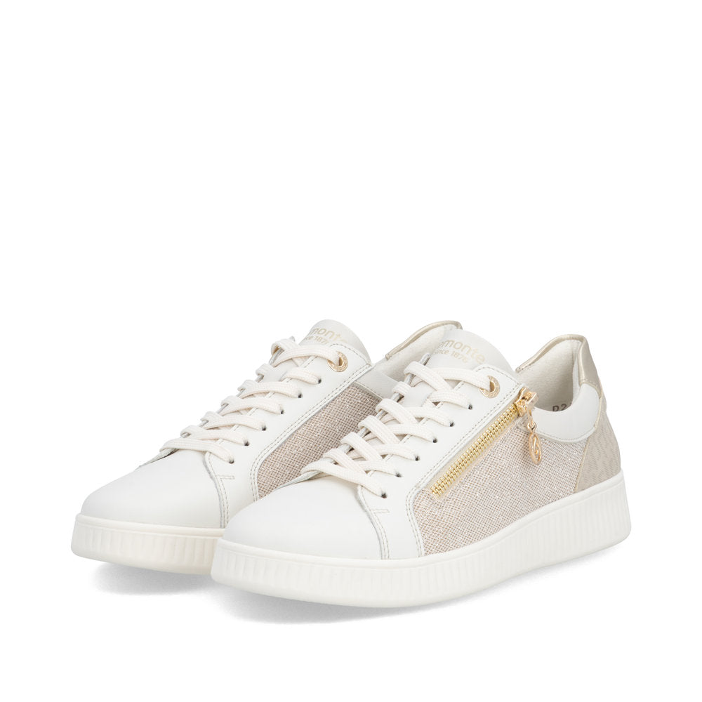 Remonte D2E00-81 Cream & Gold Sparkle G Fit Trainers with Zip